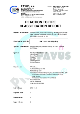 Pavus Fire Class B Certificate
