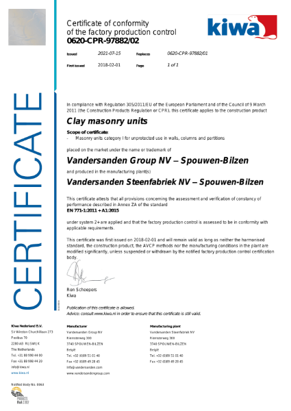 Certificate of conformity of the factory production control
0620-CPR-97882/02