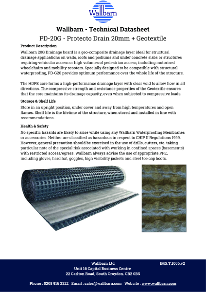 Datasheet - Protecto-Drain 20mm with Bonded Geotextile