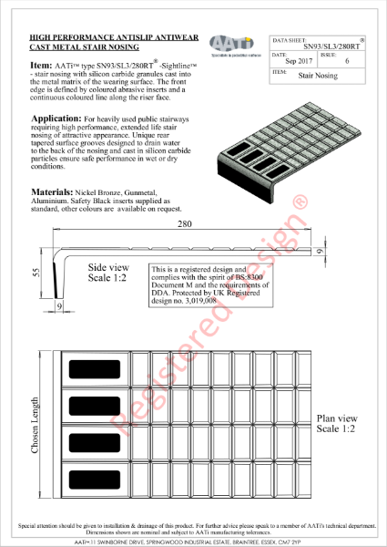 Stair Nosing Anti-slip type SN93/SL3/280RT® Cast metal