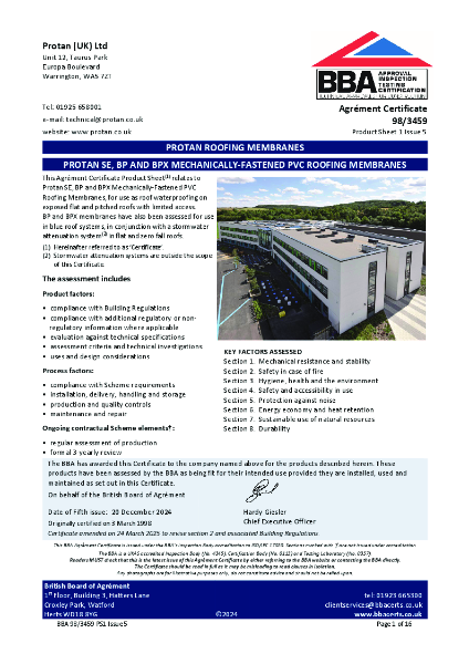 98/3459 - Product Sheet 1 - SE, BP & BPX
Mechanically Fastened Systems