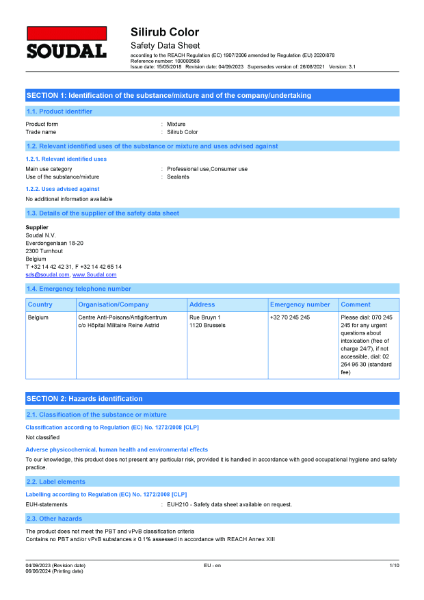 Safety Data Sheet - Silirub Color