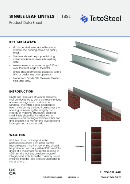 Tate Steel - Lintel Data Sheet - V1