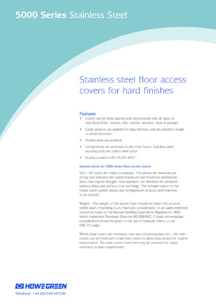 5000 Series Light-Duty Stainless Steel Floor Access Cover Technical Data Sheet