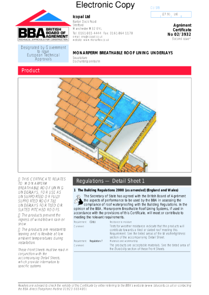 02/3932 Monarperm breathable roof tile underlays