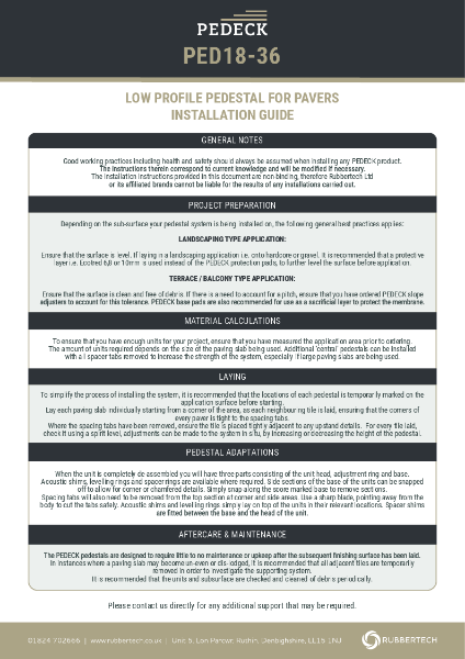 PEDECK Ped18-36 Low Profile for Paver - Installation Guide