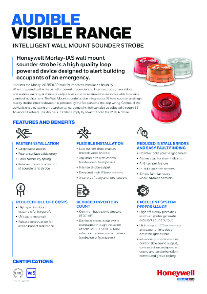 Morley-IAS Addressable Intelligent Wall Mount Sounder Strobe