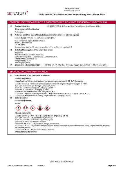 SIGnature Ultra Protect Epoxy Metal Primer (Part B)- Safety Data Sheet