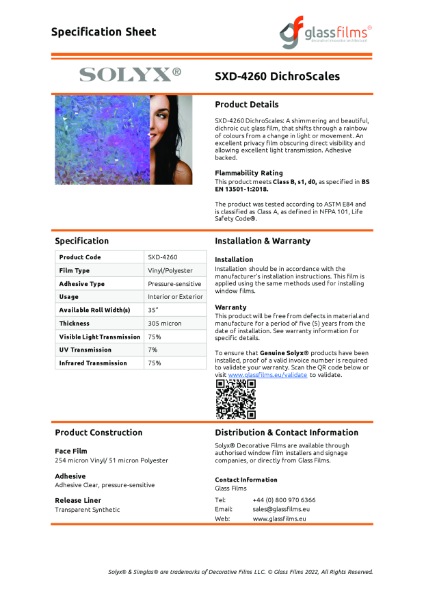 SXD-4260 DichroScales Specification Sheet