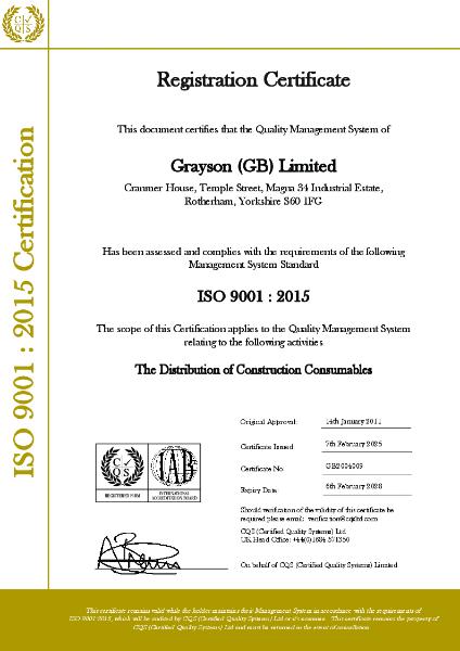 Grayson (GB) Limited ISO 9001-2015 Certificate - 2025 - Signed