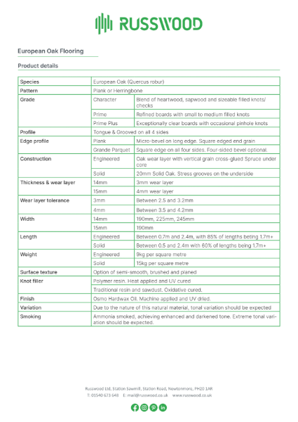 European Oak Datasheet