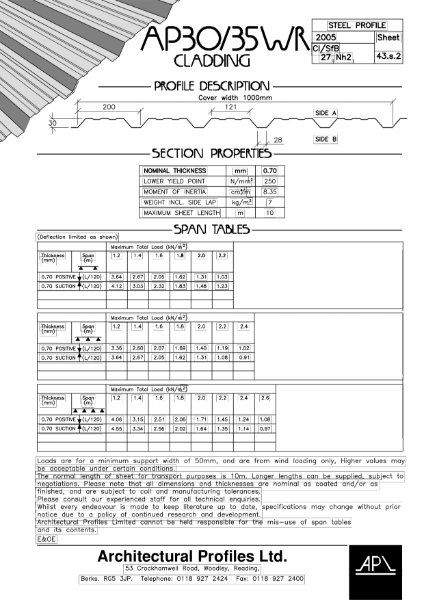 AP 30/35WR - Steel - Cladding Data Sheet