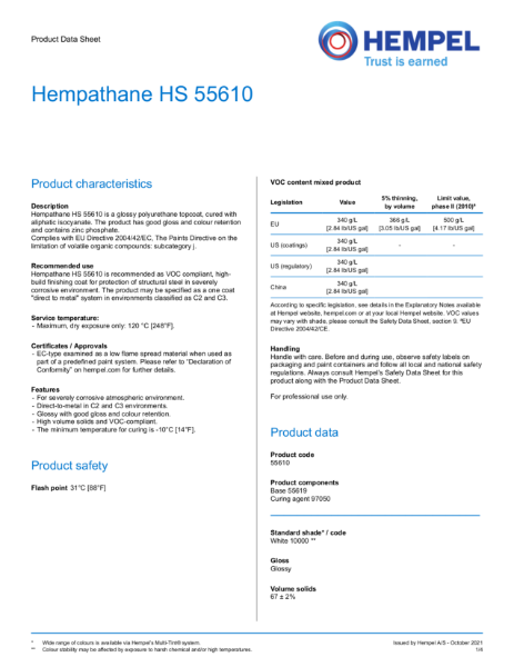 Hempathane HS 55610 - Polyurethane Topcoat