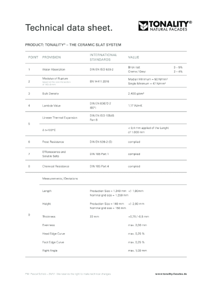 Tonality Technical Data Sheet - Ceramic Slat