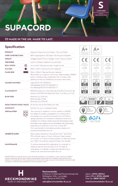 Specification Sheet - Supacord Commercial Carpet, Tiles & Planks