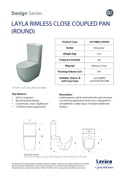 LAYLA RIMLESS CLOSE COUPLED PAN (ROUND)