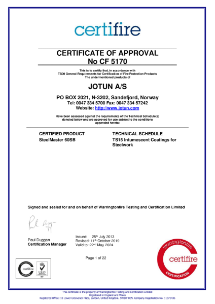 SteelMaster 60SB Certifire Certificate of approval
