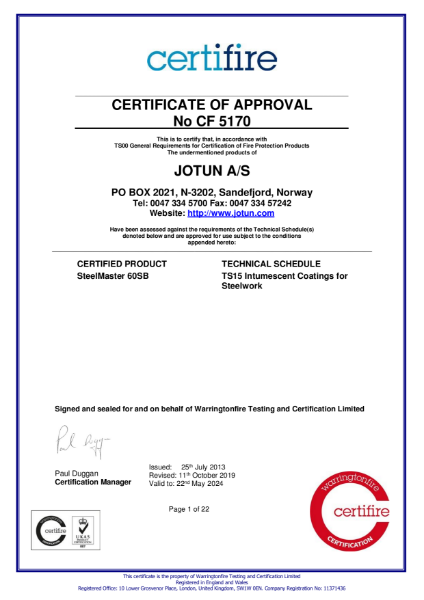 Steelmaster 60SB Certifire Certificate of approval