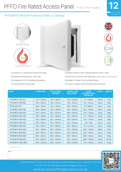 PFFD Fire Rated Access Panel