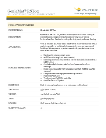 PLITEQ - GENIEMAT RST02 - Technical Data Sheet