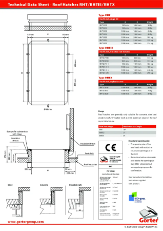Gorter RHT single lid, RHTEI fire rated and RHTX explosion vent Roof Hatches - Technical Data Sheet