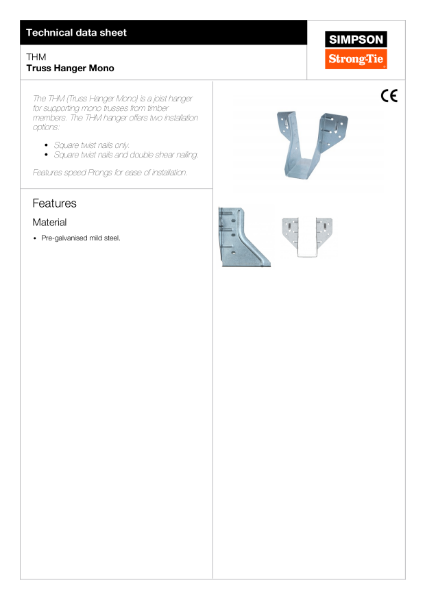 THM: Truss Hanger Mono Technical Data Sheet