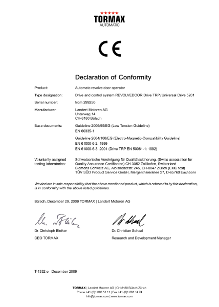 Declaration of Conformity Certificate