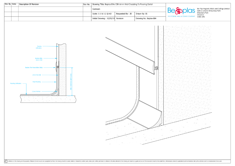 Beplas Elite CE-K Wall Cladding to flooring detail drawing