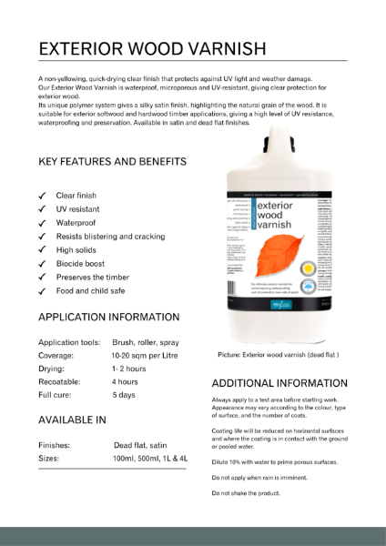 Exterior Wood Varnish Product Data Sheet