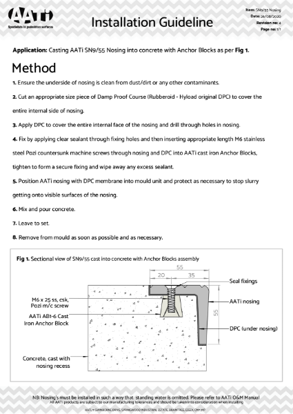 SN9-55 Installation guideline cast into concrete with anchor blocks