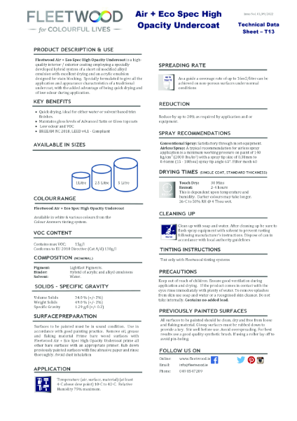 Fleetwood Air + Eco Spec High Opacity Undercoat Technical Data Sheet