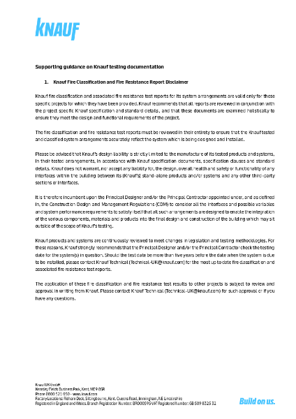 Supporting Guidance on Knauf Testing Documentation - November 2025