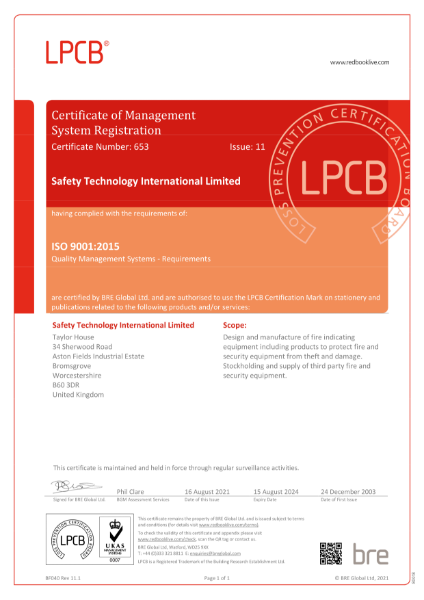 C653-11 Safety Technology Limited Certificate 16Aug21
