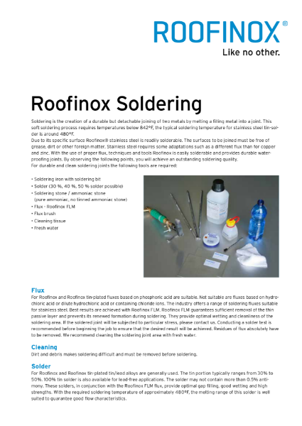 Roofinox Soldering