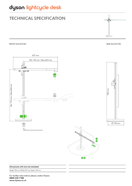 Dyson Lightcycle Desk - Technical Specification