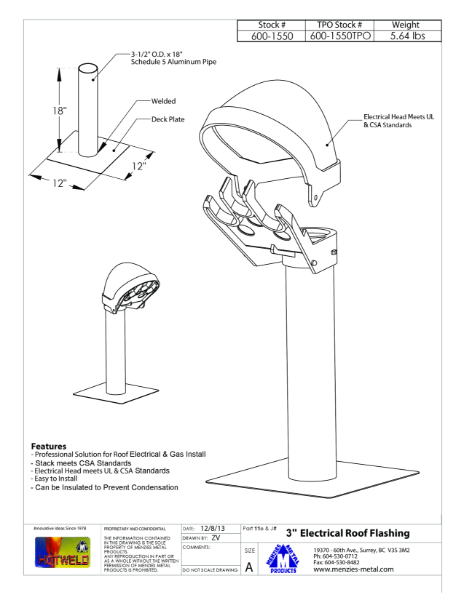 TECHNICAL DRAWING - 3" ELECTRICAL ROOF FLASHING