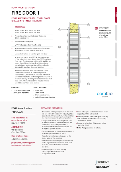 LVV40 into a timber fire door (door 1)