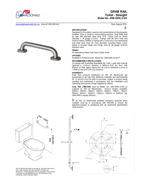 Grab Rail – Straight Specification Sheet