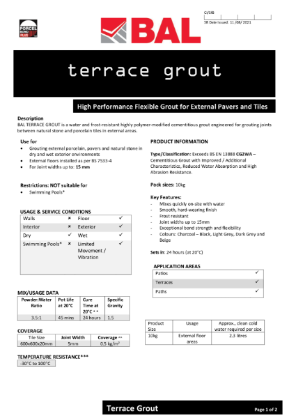 BAL Terrace Grout - Technical Datasheet