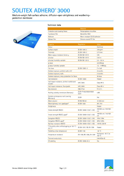 Solitex Adhero 3000 Technical datasheet