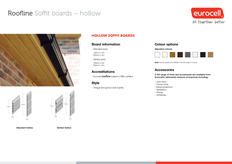 Roofline Hollow Soffit Boards Product Specification