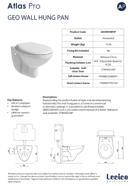 Atlas Pro Geo Wall Hung Pan Data Sheet