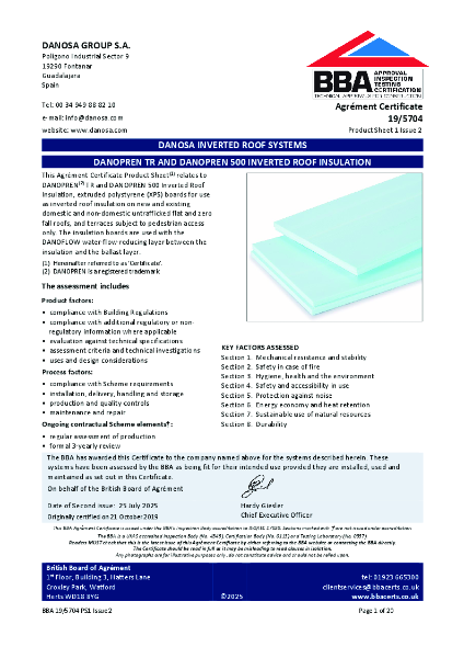 DANOPREN TR and DANOPREN 500 Inverted Roof Insulation BBA 19/5704