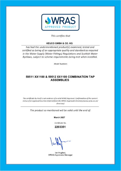 WRAS cert for IXMO 59511 & 59512