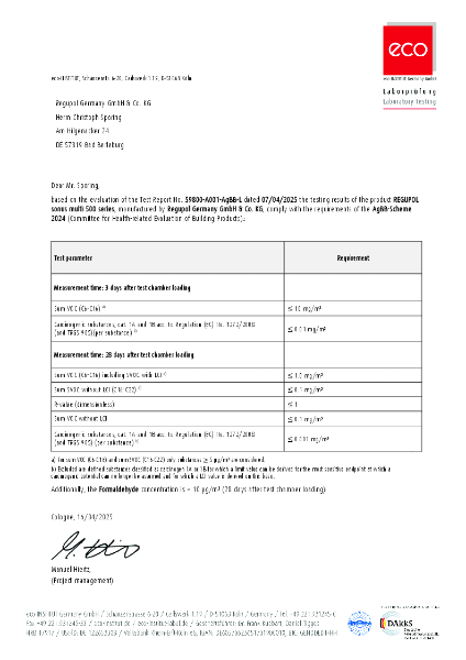 REGUPOL AgBB (VOC) attestation sonus multi 500 series 2025-04-07