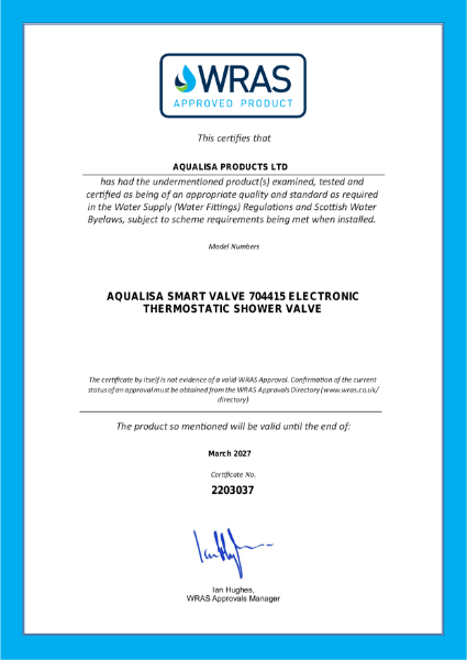 WRAS Approval Certificate 2203037 - 704415 Smart Valve