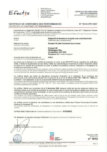 TS.3204 - BS EN 1154 - CE - Certificate of Constancy of Performance - Efectis