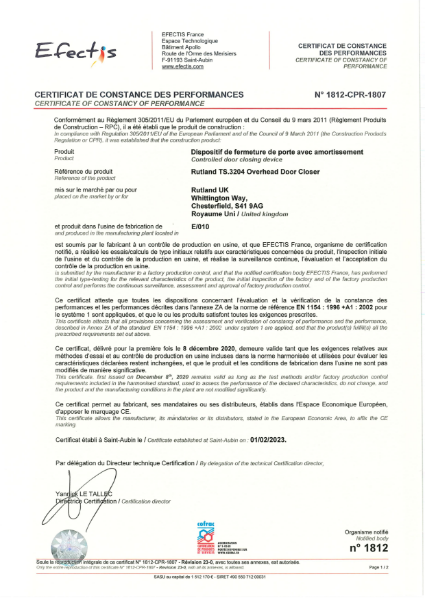 Certificate of constancy of performance