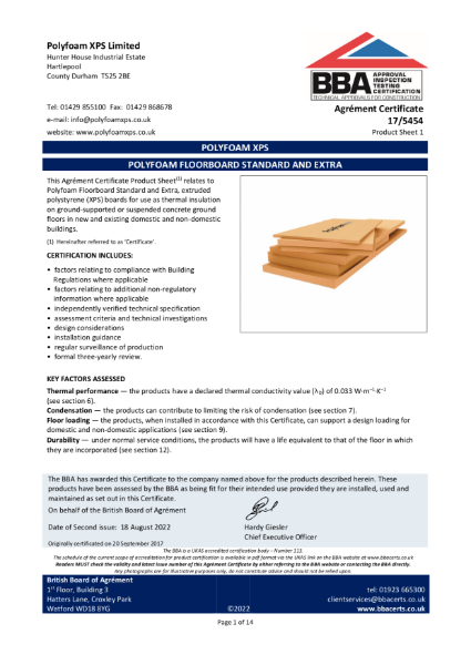 BBA Agrément Certificate 17/5454 Product Sheet 1 - Floorboard Standard & Extra