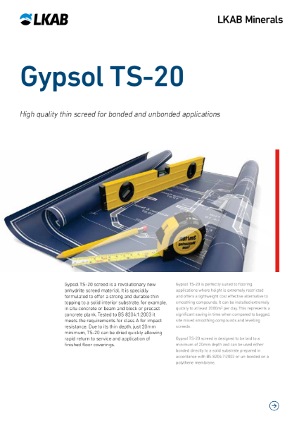 Gypsol TS-20 Thin flowing screed for bonded and unbonded applications
